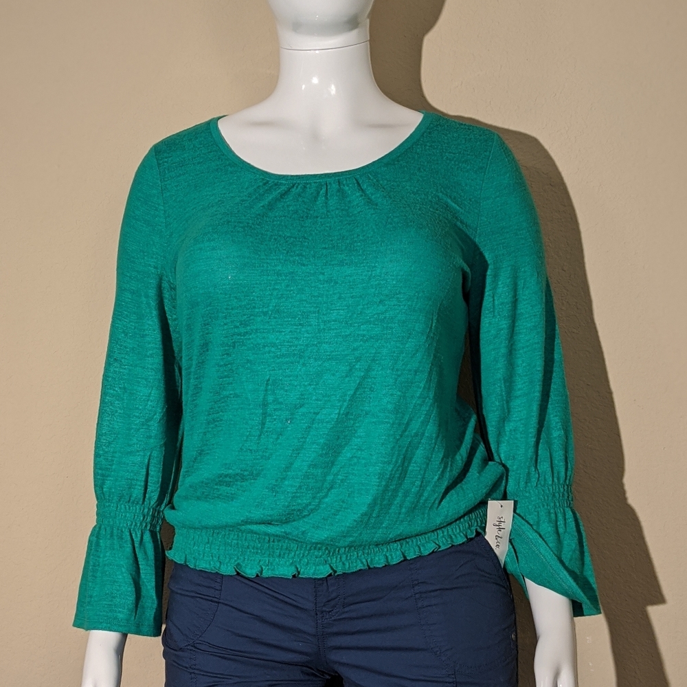 NWT Style & Co Womens Smocked-Hem Top Blouse